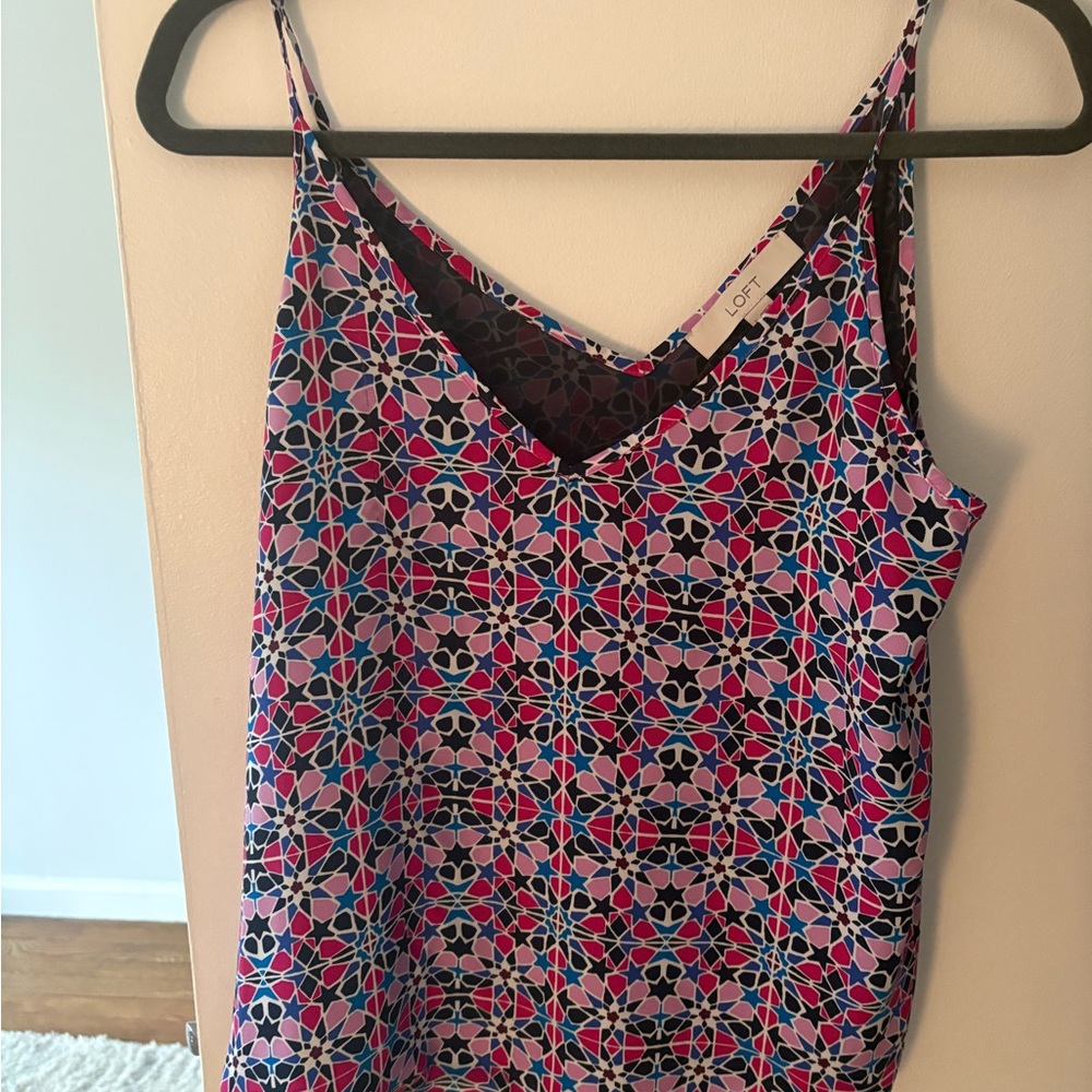 LOFT Pink & Blue Geometric Print V-Neck Cami